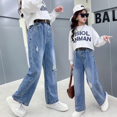 Широкі джинси для дівчинки, 3564, 110, Дівчинка, 66, 44, 110 см, Джинс