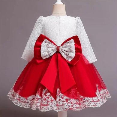 Червоно-біла ажурна сукня для дівчинки на рік, 90, Дівчинка, 54, 27, 26, 26, 86 см, Кружево, фатин, Щоб сукня була настільки пишною, як на фото - необхідний додатковий під'юбник.