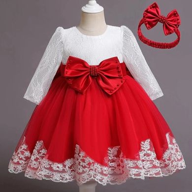 Червоно-біла ажурна сукня для дівчинки на рік, 90, Дівчинка, 54, 27, 26, 26, 86 см, Кружево, фатин, Щоб сукня була настільки пишною, як на фото - необхідний додатковий під'юбник.