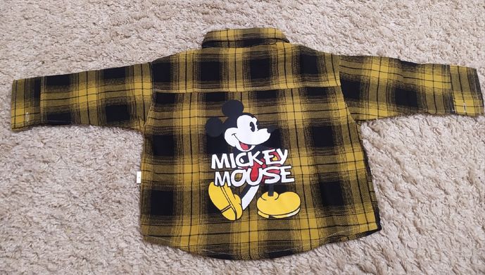 Рубашка в клеточку Микки Маус, желтая, 80, Мальчик / Девочка, 35, 35, 86 см, Байка, Хлопок, Замер рукава - от ворота