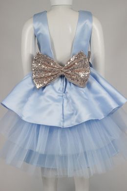 Атласное пышное платье с блестящими бантами, голубое, 70, Девочка, 44, 25, 74 см, Атлас, фатин, Хлопок