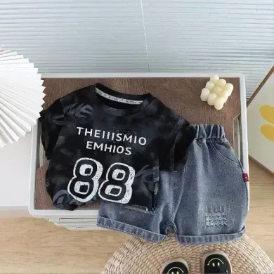 Летний костюм с джинсовыми шортами 88, 12215, 80 (86 см), Мальчик, 34, 29, 28, 86 см, Трикотаж, джинс