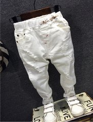 Білі котонові штани з потертостями, 100, Хлопчик, 56, 36, 98 см