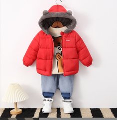 Двусторонняя куртка на меху Ушки медведя, красная, 90, Мальчик / Девочка, 37, 35, 28, 30, 86 см, Полиэстер, Махра