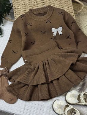 Вязаный костюм с юбкой для девочки, Бантики 0729, 90 (92 см), Девочка, 33, 30, 36, 42, 92 см, 29, Хлопок 95%, Трикотаж, Замер рукава - от ворота