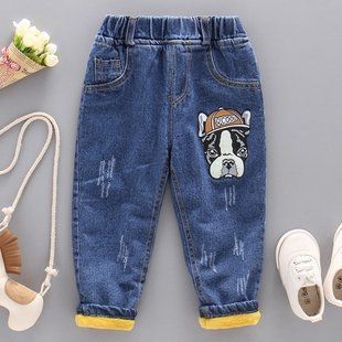 Утепленные джинсы на мальчика 2-5 лет, Собачка, 100 (92 см), Мальчик, 56, 32, 92 см, Джинс, Плюш