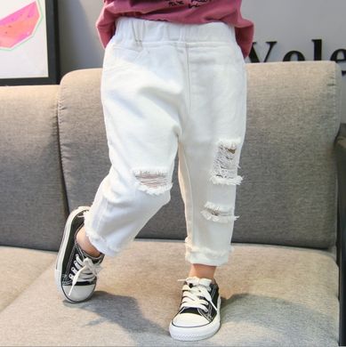 Белые котоновые штаны с потертостями, 80, Мальчик / Девочка, 43, 23, 80 см, Коттон