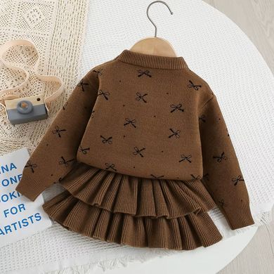 Вязаный костюм с юбкой для девочки, Бантики 0729, 90 (92 см), Девочка, 33, 30, 36, 42, 92 см, 29, Хлопок 95%, Трикотаж, Замер рукава - от ворота