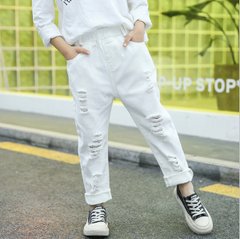 Білі котонові штани з потертостями, 100, Хлопчик / Дівчинка, 60, 36, 98 см