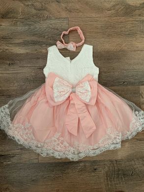 Нарядное платье для девочки розовое, Кружевной бант 0144, 70, Девочка, 43, 24, 74 см, Атлас, фатин, Чтобы платье было настолько пышным, как на картинке - необходим дополнительный подъюбник.