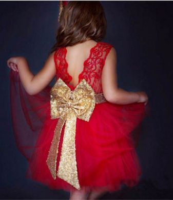 Нарядное платье для девочки Блестящий бант, красное, 120, Девочка, 66, 30, 23, 110 см, Чтобы платье было настолько пышным, как на картинке - необходим дополнительный подъюбник.