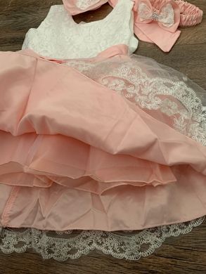 Святкова сукня для дівчинки рожева, Мереживний бант 0144, 80, Дівчинка, 51, 28, 80 см, Атлас, фатин, Щоб сукня була настільки пишною, як на фото - необхідний додатковий під'юбник.