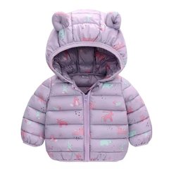 Демисезонная детская куртка на девочку, куртка с ушками на капюшоне, на 1-5 лет, фиолетовая, 90, Девочка, 38, 31, 25, 31, 92 см, Полиэстер, Нейлон