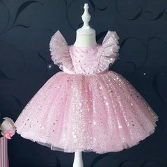 Нарядное платье с блестками и стразами для девочки, розовое, 80, Девочка, 48, 24, 18, 80 см, Алталс, фатин, Хлопок