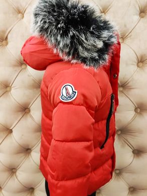 Куртка дитяча з хутром на капюшоні, червона, 120, Хлопчик / Дівчинка, 48, 41, 44, 116 см, Поліестер, Нейлон