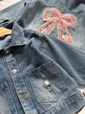 Джинсова куртка для дівчинки Бант, 0965, 90 (92 см), Дівчинка, 38, 35, 39, 92 см, Джинс, Замір рукава - від ворота