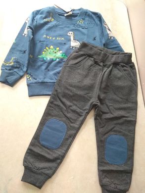 Спортивний костюм для хлопчика на 1-6 років, Динозаври синій, 90, Хлопчик, 35, 28, 25, 30, 47, 26, 30, 86 см, Бавовна 95%, Бавовна 95%