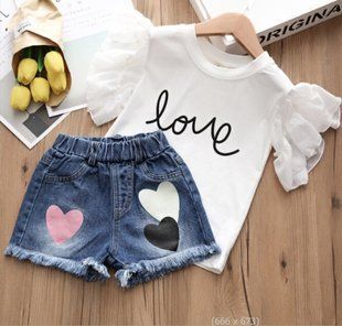 Костюм с джинсовыми шортами Love, 12129, 100 (92 см), Девочка, 39, 29, 25, 21, 92 см, Трикотаж, джинс