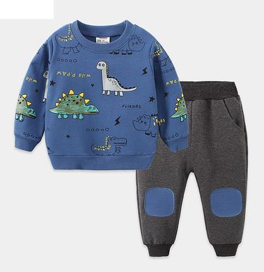 Спортивный костюм для мальчика 1-6 лет, Динозавры синий, 90, Мальчик, 35, 28, 25, 30, 47, 26, 30, 86 см, Хлопок 95%, Хлопок 95%