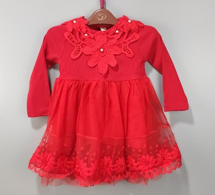 Платье для девочки Кружевные цветы, красное, 90, Девочка, 50, 32, 98 см, Трикотаж, Трикотаж, Хлопок