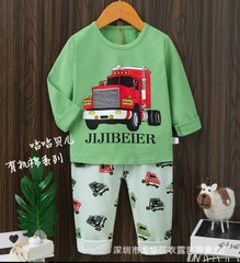 Піжама для хлопчика Вантажівка, зелена, 90, Хлопчик, 37, 30, 47, 86 см, Трикотаж, З довгими рукавами