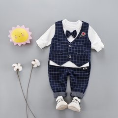 Нарядний костюм-трійка для хлопчика (жилетка + штани + реглан з метеликом), синій в клітинку, на 1-3 роки., 90, Хлопчик, 36, 29, 34, 47, 28, 86 см, Бавовна 95%, Бавовна 95%