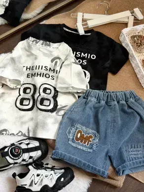 Летний костюм с джинсовыми шортами 88, 12216, 90 (92 см), Мальчик, 36, 31, 29, 92 см, Трикотаж, джинс