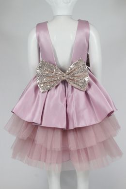 Атласное пышное платье с блестящими бантами, розовое, 70, Девочка, 45, 25, 74 см, Атлас, фатин, Хлопок