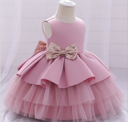 Атласное пышное платье с блестящими бантами, розовое, 70, Девочка, 45, 25, 74 см, Атлас, фатин, Хлопок