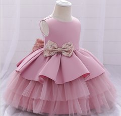 Атласное пышное платье с блестящими бантами, розовое, 80, Девочка, 51, 26, 80 см, Атлас, фатин, Хлопок