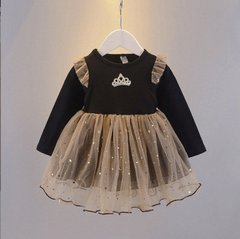 Трикотажне плаття з фатином для дівчинки на 1-5 років Корона, чорне, 80, Дівчинка, 41, 23, 27, 86 см, Трикотаж; Фатин, Бавовна