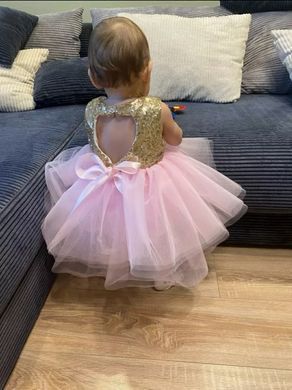 Святкова рожева сукня в паєтках з пишною спідницею на 1-7 лет, 0171, 80 (80 см), Дівчинка, 43/38, 24, 20, 80 см, Атлас, фатин, Атлас, фатин