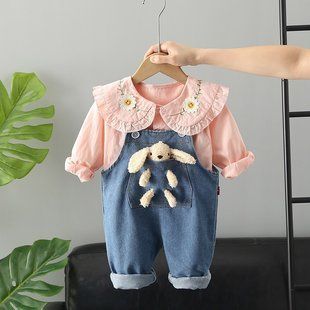Костюм для дівчинки (комбінезон + блузка) 0134, 100 (92 см), Дівчинка, 40, 34, 30, 58, 31, 92 см, Бавовна, джинс, Замір рукава - від ворота