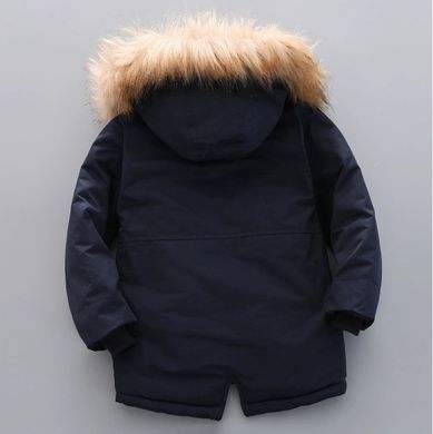 Куртка-парка на мальчика 3-8 лет, синяя, 130 (122 см), Мальчик, 53, 40, 44, 122 см, Полиэстер, Махра