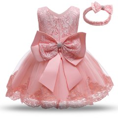 Святкова сукня для дівчинки рожева, Мереживний бант 0143, 100, Дівчинка, 59, 29, 92 см, Атлас, фатин, Щоб сукня була настільки пишною, як на фото - необхідний додатковий під'юбник.