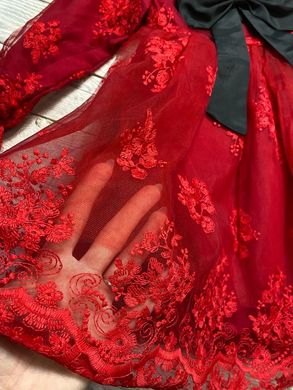 Святкова сукня на дівчинку Бордове мереживо з бантом, 100, Дівчинка, 59, 25, 37, 104 см, Замір рукава - від ворота