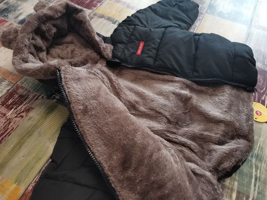 Двусторонняя куртка на меху Ушки медведя, черная, 120, Мальчик / Девочка, 45, 39, 40, 116 см, Полиэстер, Махра
