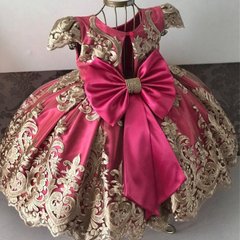 Рожева пишна сукня із золотою вишивкою, 120, Дівчинка, 70, 31, 116 см, Атлас, фатин, Атлас, фатин, Щоб сукня була настільки пишною, як на фото - необхідний додатковий під'юбник.