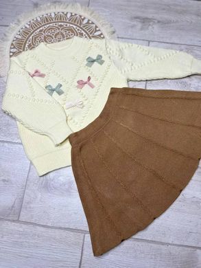 Вязаный костюм с юбкой для девочки, Бантики 0681, 110 (98 см), Девочка, 38, 31, 40, 98 см, 28, Хлопок, Трикотаж, Замер рукава - от ворота