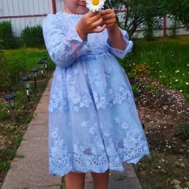 Блакитна ажурна сукня для дівчинки, 7050, 100 (92 см), Дівчинка, 56, 26, 21, 32, 92 см, Кружево, Бавовна