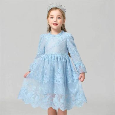 Блакитна ажурна сукня для дівчинки, 7050, 100 (92 см), Дівчинка, 56, 26, 21, 32, 92 см, Кружево, Бавовна
