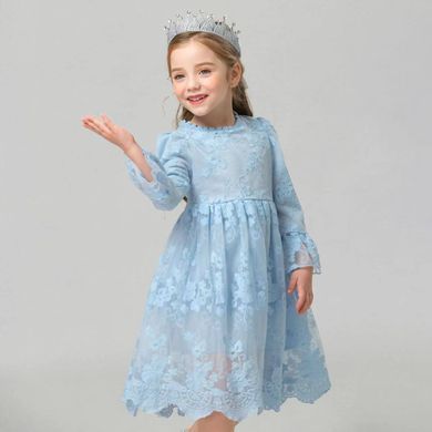 Блакитна ажурна сукня для дівчинки, 7050, 100 (92 см), Дівчинка, 56, 26, 21, 32, 92 см, Кружево, Бавовна