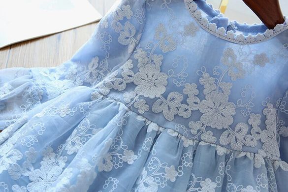 Блакитна ажурна сукня для дівчинки, 7050, 100 (92 см), Дівчинка, 56, 26, 21, 32, 92 см, Кружево, Бавовна