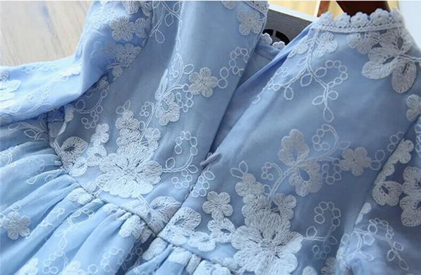 Блакитна ажурна сукня для дівчинки, 7050, 100 (92 см), Дівчинка, 56, 26, 21, 32, 92 см, Кружево, Бавовна