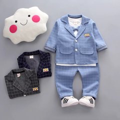 Нарядный костюм-тройка для мальчика на 1-2-3 года, голубой в клеточку классический костюм, 80, Мальчик, 34, 29, 30, 45, 23, 80 см, Хлопок 95%, Хлопок 95%