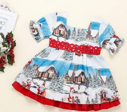 Новорічне плаття для дівчинки Зимовий пейзаж, 80, Дівчинка, 42, 25, 80 см, Шифон, Бавовна