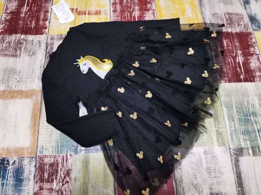 Гарна сукня Єдиноріг, чорна, 120, Дівчинка, 60, 30, 39, 110 см, Трикотаж, фатин