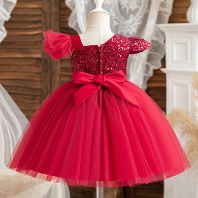 Червона святкова сукня з паєтками для дівчинки, 7009, 110, Дівчинка, 62, 31, 110 см, Атлас, фатин, Бавовна, Щоб сукня була настільки пишною, як на фото - необхідний додатковий під'юбник.