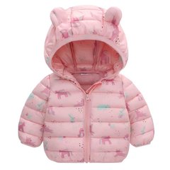 Демісезонна дитяча куртка на дівчинку, куртка з вушками на капюшоні, на 1-5 років, рожева, 120, Дівчинка, 46, 35, 47, 116 см, Поліестер, Нейлон, Замір рукава - від ворота