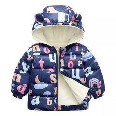 Демисезонная детская куртка утепленная плюшем, Буквы синяя, 90, Девочка, 36, 32, 24, 27, 86 см, Полиэстер, Плюш